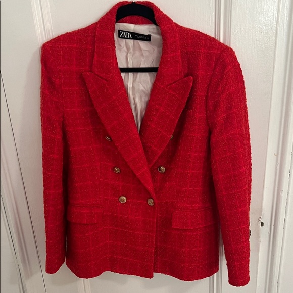 Zara Jackets & Blazers - Zara Women's Vibrant Red Tweed Blazer - XL